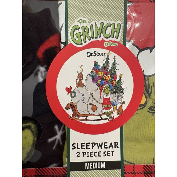 Dr. Seuss Grinch Men’s Pajama Gift Set In Box Size Medium Fleece Bottom/T-shirt - Picture 3 of 7